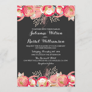 Faire-part de mariage floral rose blush et tableau