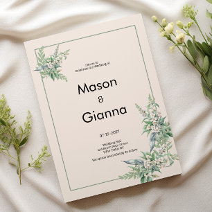 Faire-part de mariage floral rose botanique ivoire