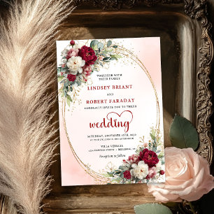 Faire-part de mariage floral rose burgundy aquarel