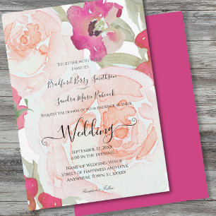 Faire-part de mariage floral rose et vert Sage