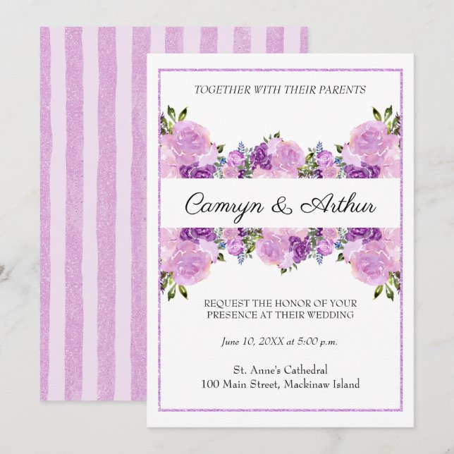 Faire-part de mariage floral Rose lavande (Devant / Derrière)