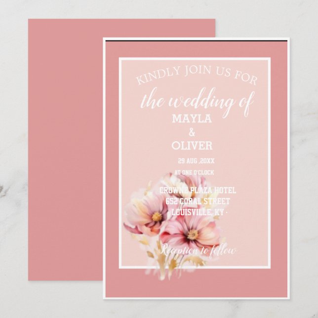Faire-part de mariage floral rose pâle (Devant / Derrière)