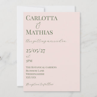 Faire-part de mariage floral rose pâle et vert fon