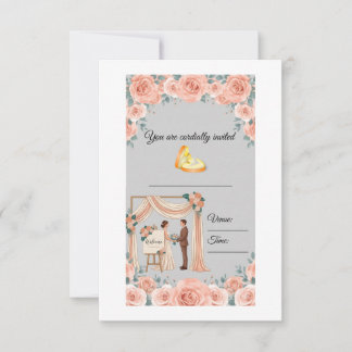 Faire-part de mariage floral rose pêche élégant