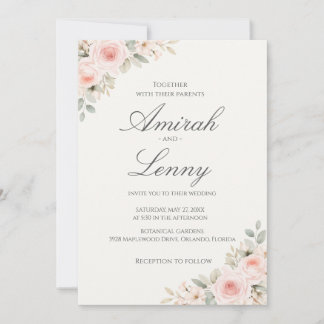 Faire-part de mariage floral rose poudré minimalis