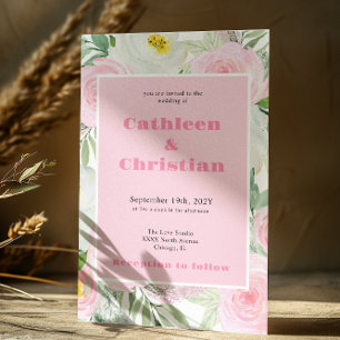 Faire-part de mariage floral rose rose romantique