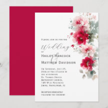 Faire-part de mariage floral rose rouge et rose