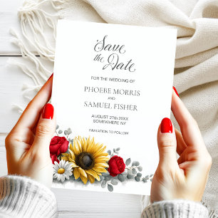 Faire-part de mariage floral Rose rouge Tournesol