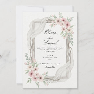 Faire-part de mariage floral rose tendre