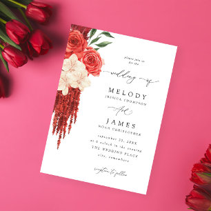 Faire-part de mariage floral rouge V2