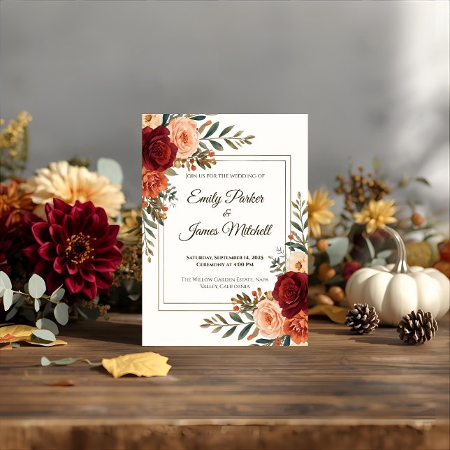 Faire-part de mariage Floral Rustique Automne (Créateur téléchargé)