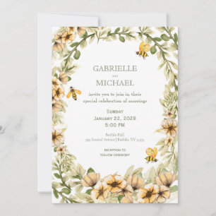 Faire-part de mariage floral rustique d'abeille