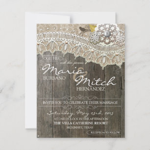 Faire-part de mariage floral rustique en bois et d