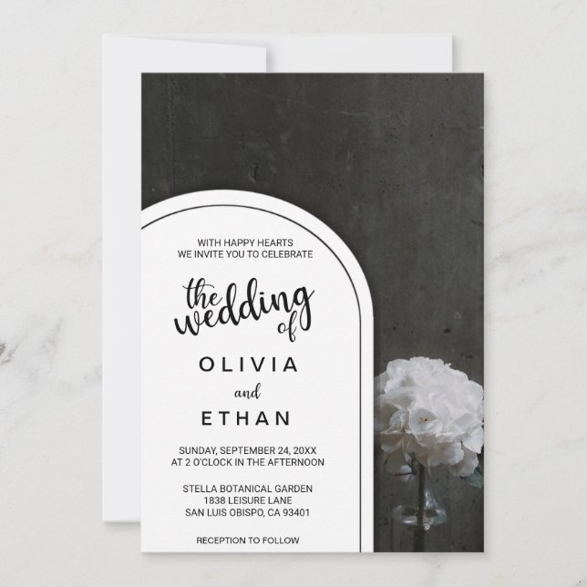 Faire-part de mariage floral rustique noir et blan (Devant)