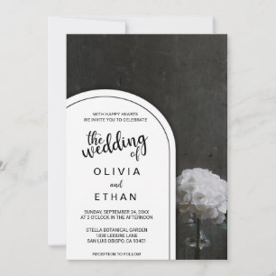 Faire-part de mariage floral rustique noir et blan