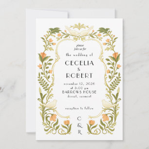 Faire-part de mariage floral scandinave Oiseau Sau