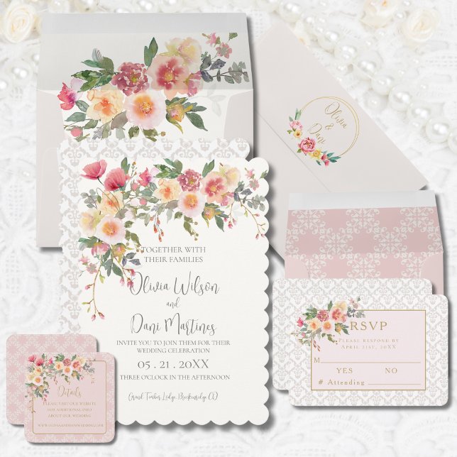 Faire-part de mariage floral teinté de Champagne d (Créateur téléchargé)
