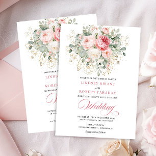 Faire-part de mariage floral tendance rose poudré
