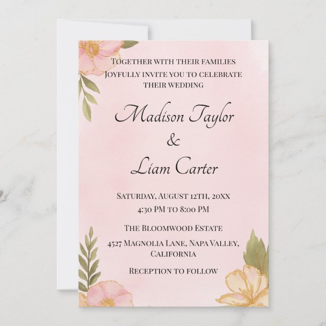 Faire-part de mariage floral transparent simple (Devant)