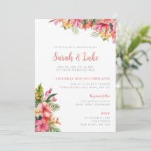 Faire-part de mariage floral tropical à l'hibiscus