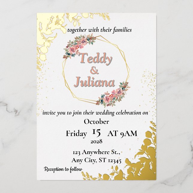 faire-part de mariage floral verdoyant (Recto)