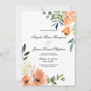 Faire-part de mariage floral vert menthe corail ro