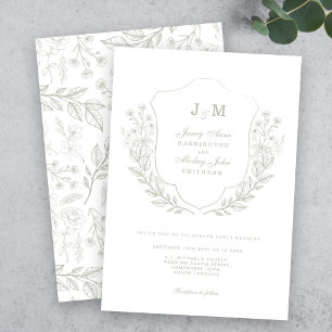 Faire-part de mariage Floral vert monogramme