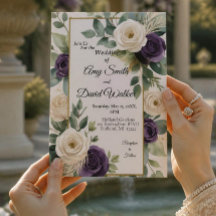 Faire-part de mariage floral vert sauge et violet