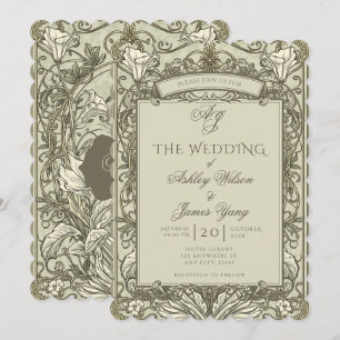 Faire-part de mariage floral vert sauge marron