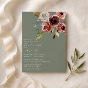 Faire-part de mariage floral Vert Sauge Rose Pouss