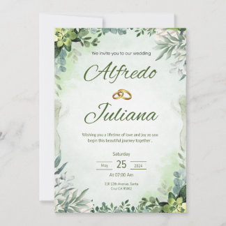Faire-part de mariage floral vert sauge tout-en-un