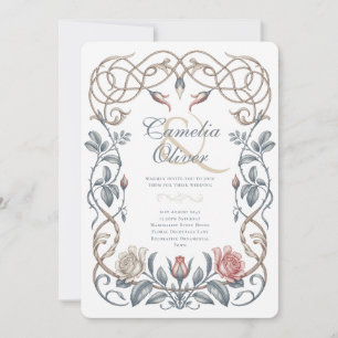 Faire-part de mariage floral victorien rose et ble