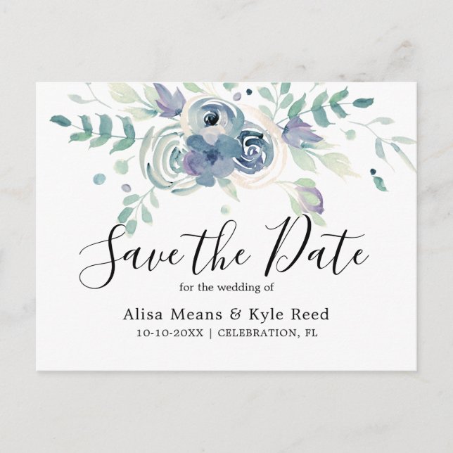 Faire-part de mariage floral violet aquarelle (Devant)