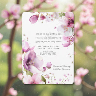 Faire-part de mariage floral violet aquarelle