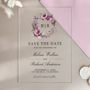 Faire-part de mariage floral violet poussiéreux ru
