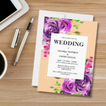 Faire-part de mariage floral violet romantique