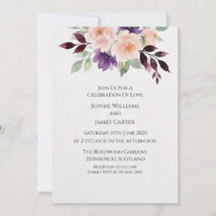 Faire-part de mariage floral violet rose
