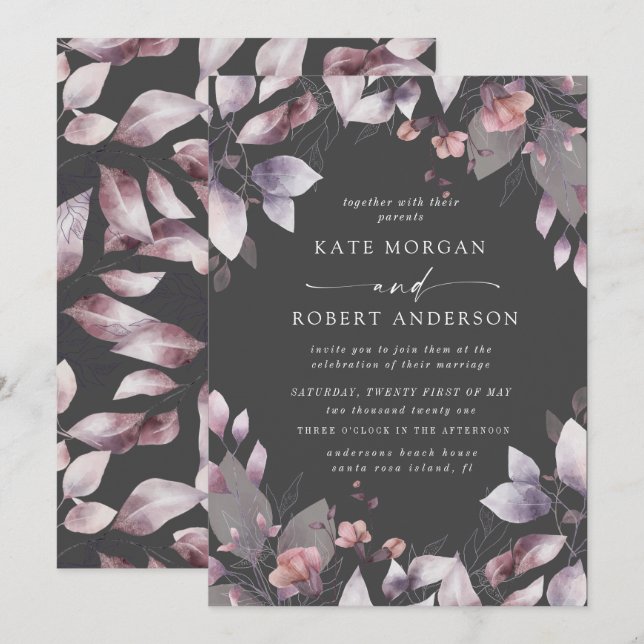 faire-part de mariage florale à automne lunaire (Devant / Derrière)