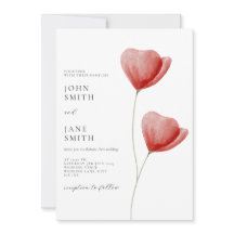 Faire-part de mariage florale à l'aquarelle rouge