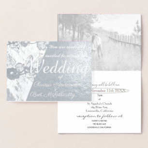 Faire-part de mariage florale argent photo personn