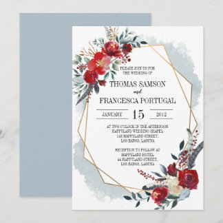 Faire-part de mariage florale Boho géométrique or