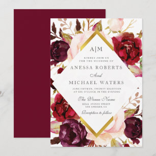 faire-part de mariage florale bordeaux moderne