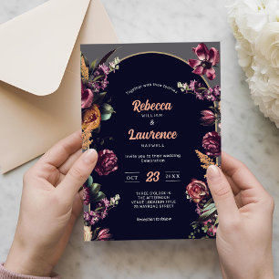Faire-part de mariage florale chic bordeaux