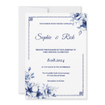 Faire-part de mariage florale classique bleu
