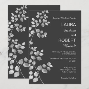 Faire-part de mariage florale d'argent moderne