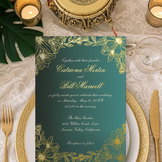 Faire-part de mariage florale de luxe Gold Foil (Créateur téléchargé)
