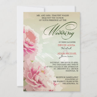 Faire-part de mariage florale de pivoine en rose e