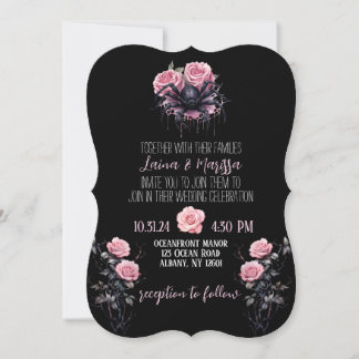 Faire-part de mariage florale gothique rose