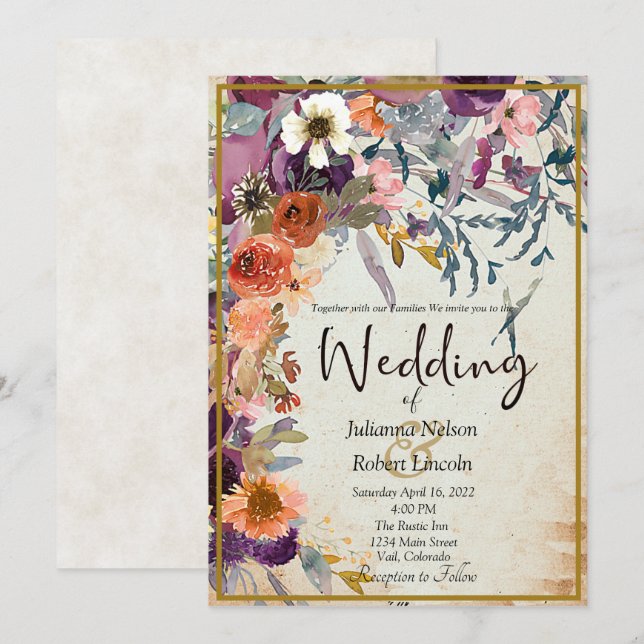 Faire-part de mariage florale mixte d'automne (Devant / Derrière)