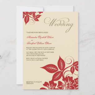 Faire-part de mariage Florale moderne rouge/crème